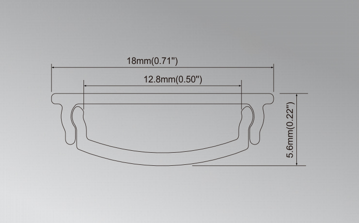 LED Surface Mount Curved Aluminum Profile with Cover, 18*5.6mm