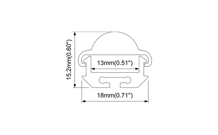 18mm Aluminum LED extrusion with 30° lens for surface mounted