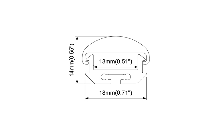 18mm Aluminum LED extrusion with 90° lens for surface mounted