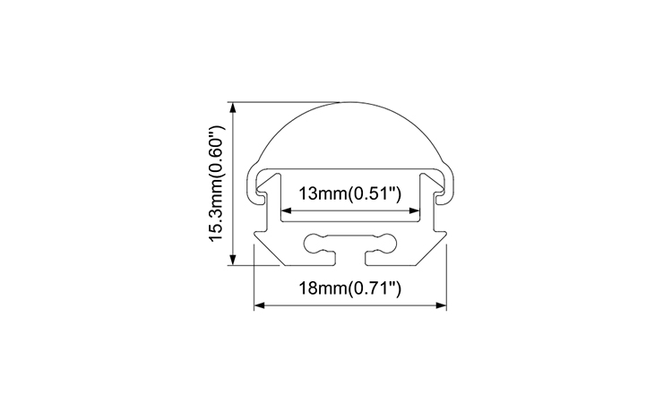 18mm Aluminum LED extrusion with 60° lens for surface mounted