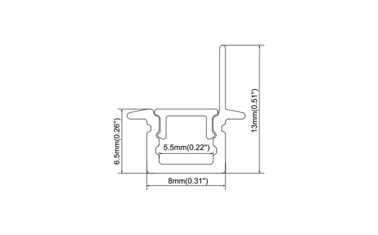 Recessed LED Aluminum Profile 8mm with Asymmetric Edge