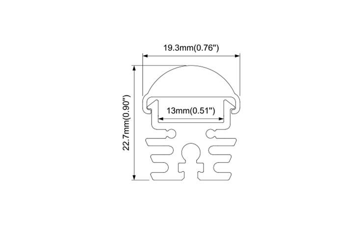 18mm Aluminum LED extrusion with 60° lens for surface mounted with better heat sink