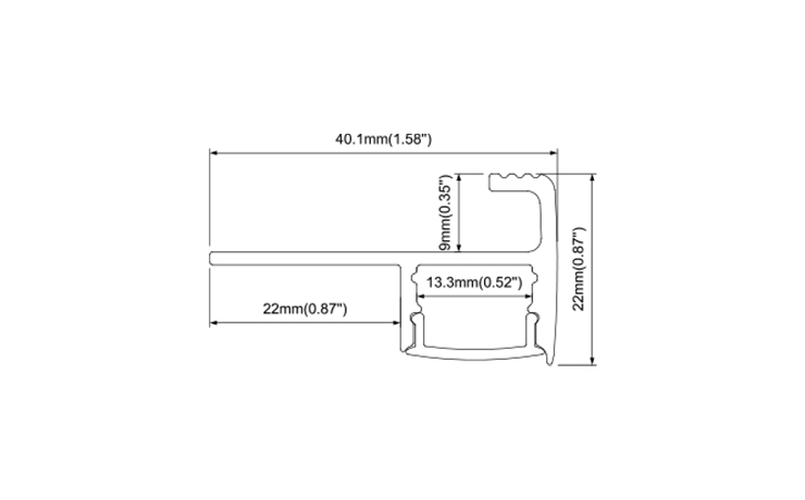 Aluminium LED profile for stair light for 8mm thick tile